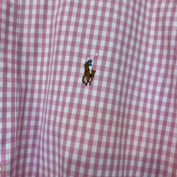RALPH LAUREN PINK COTTON CHECKERED BUTTON DOWN MEN’S SHIRT SIZE LARGE - Picture 2 of 4